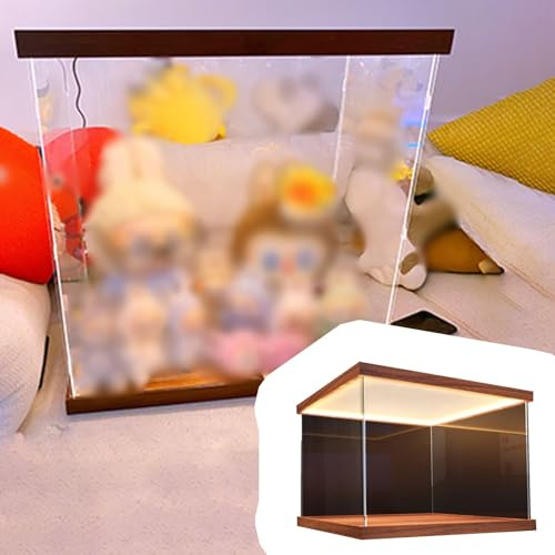 Acryl Vitrine 15-70 cm Lange Puppen-Acrylboxen, Rechteckige Schreibtisch-Dekorationsbox mit LED-Licht, Großer Stauraum für Sammlerstücke(W35xL35xH20cm/14x14x8)