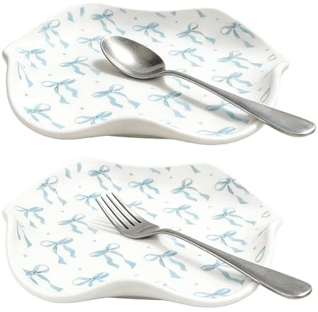 Ceramic Spoon Rest Spoon Holder Tea Bag Dish Utensil Holder, Dishwasher Safe, 2 Pack, 5.3 Inches, Modern Farmhouse Kitchen Decor Accessories for Spatula, Spoons or Tongs
