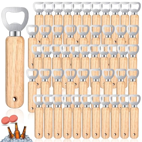 60 Stück Flaschenöffner Holz, Holzgriff Bier Kronkorkenöffner, Tragbare Kapselheber mit Löchern, Personalisierter Bierflaschenöffner mit Holzgriff für Zuhause, Küche, Bar
