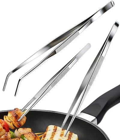 WENRENMK 3 Piezas Pinzas cocina acero inoxidable, Pinzas Barbacoa | 30 cm x 2 y 20 cm x 1 Pinzas Emplatar, Soporte para Lavavajillas, Ideal para Cocinar, Asar, Decorar y Servir Alimentos