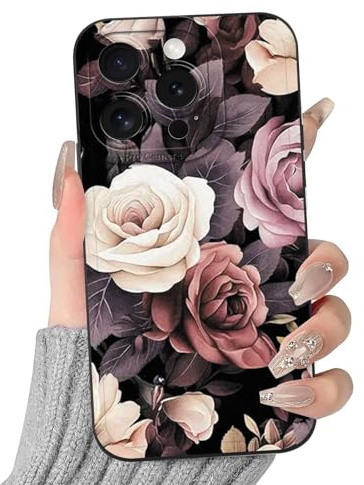 Kivlclri Handyhülle für iPhone 15 Pro Hülle 6,1, Aesthetic Rose Blumen Muster Motiv Design Cover Weiche Bunt Silikon Schwarz Ultra Dünn TPU Schutzhülle Stoßfest Kameraschutz Bumper Case für Mädchen