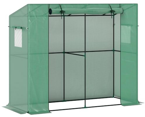 Outsunny Gewächshaus mit Rolltür 2 Fenster Winterfest 200x76x170cm Grün