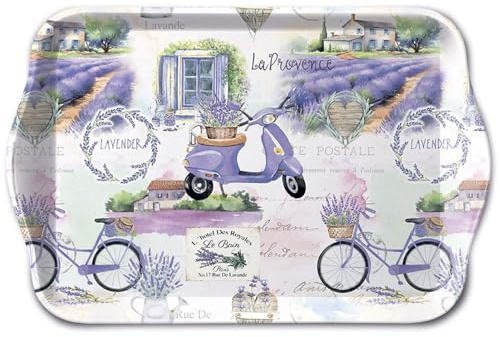 Ambiente Tablett 13x21cm Melamin - zum Dekorieren & Servieren - kleines Serviertablett für Kaffee Tee Frühstück - Tischdeko Frühling Sommer - Dekotablett Lavendel Provence floral Weiß Lila