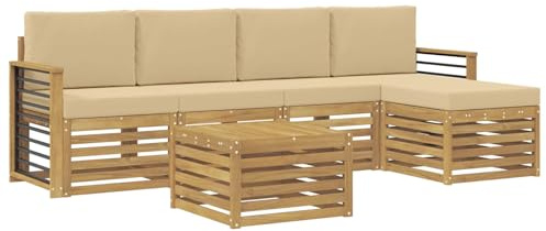vidaXL Outdoor-Sofagarnitur mit Kissen 6 pcs Weiß und Beige Polyester, Gartenmöbel, modernes Outdoor-Sofa, modulares Set, Lounge für die Terrasse, bequem entspannen