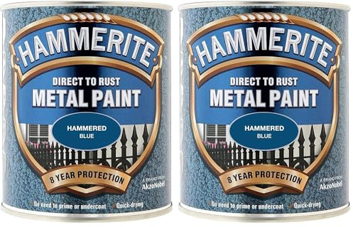 Hammerite ICI 5092938 Direct to Rust Metal Paint - Hammered Blue Finish 750ML (Pack of 2)