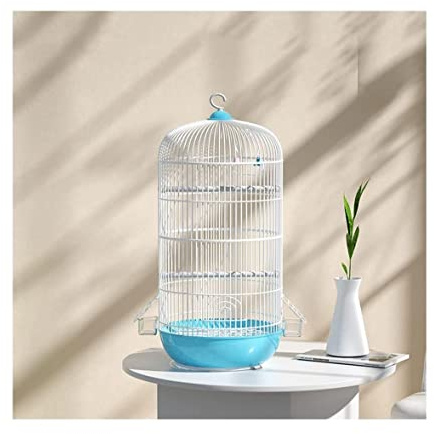 Vogelkäfig, Vogelkäfige Luxuriöse große Vogelkäfig aus Metall Runder Vogelhausträger Schmiedeeisen Tragbare, langlebige Vogelträger(Blue M)