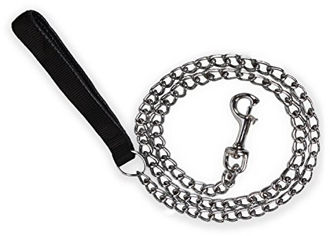 PETTOM Hundeleine Stark Metall Kettenleine, Übungsleine mit PU Leder und Gepolstertem Nylon-Griff, Trainingsleine Für Kleine Mittlere und Große Hunde (L: 0.4cm*120cm) Silber