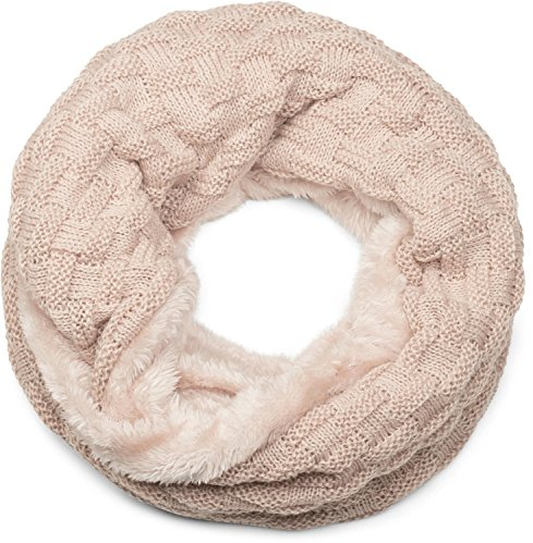 styleBREAKER warmer Feinstrick Loop Schal mit Flecht Muster und sehr weichem Fleece Innenfutter, Schlauchschal, Unisex 01018150, Farbe:Beige