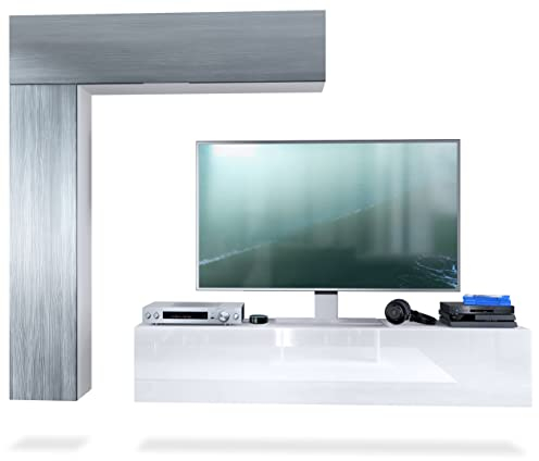 Vladon Wohnwand Taurito, Made in Germany, Weiß matt/Avola-Anthrazit - Moderne Anbauwand für Ihr Wohnzimmer (320 x 182 x 39 cm)