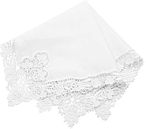 Milesky Damen Taschentuch mit Häkelspitze Weiß 100% Baumwolle Größe 30x30cm (CH08)