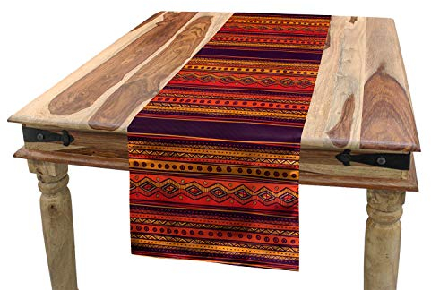ABAKUHAUS Ethno Boho Tischläufer, Abstrakte Ethno Doodle, Esszimmer Küche Rechteckiger Dekorativer Tischläufer, 40 x 300 cm, Orangerote Pflaume