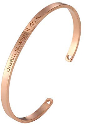 Daesar Rosegold Armreif Uhr Damen Breit 4 MM Dream is. Wish it. do it. Frauen Partnerarmband Edelstahl