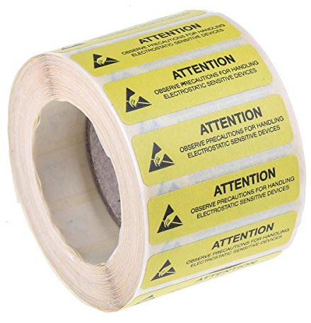 RS PRO 1000 ESD-Aufkleber, Englisch, Gelb, Antistatisch, H 45 mm B 13mm, Packung a 1000 Stück
