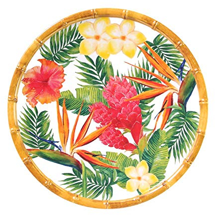 Les Jardins de la Comtesse - Petite Assiette Plate à Dessert Motif Fleur Jaune Verte Rose - Assiette en Mélamine du Service de Table Fleurs Exotiques - Collection Vaisselle MelARTmine - Ø 23 cm