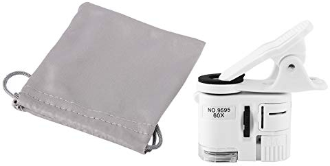 60X Clip-On Microscope Magnifier Lens,Cell Phone Microscope Lens with 60X Magnifying Glass LED UV Light Mini Mobile Phone Clip Microscope for Mobile phones and Tablets