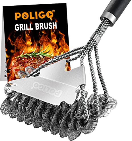 POLIGO BBQ Grill Reinigungsbürste Borstenfrei & Schaber – Triple Helix Design Grillreiniger – Keine Borsten Grillbürste und Schaber sicher für Gas Holzkohle Porzellan Grills – Ideales Grillwerkzeug