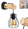 Wandleuchte Gondo, Wandlampe aus Metall/Holz in Schwarz/Natur, 1-flammig, 1 x E27-Fassung, moderner Wandspot in Gitter-Optik m. An-/ Ausschalter am Gehäuse, ohne Leuchtmittel