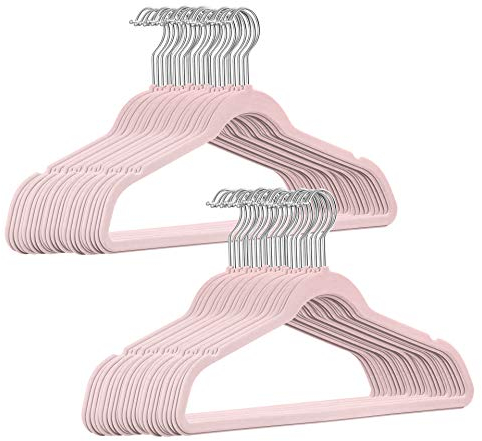 50 Stück hochwertige Samt Kleiderbügel in der Farbe Rosa mit Silber Haken/Anti-Rutsch/von StickandShine