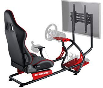 OPLITE GT3 SUPERFAST - Abitacolo di simulazione auto, sedile da corsa e telaio tubolare per volanti Logitech e Thrustmaster