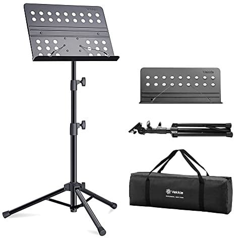 Vekkia Sheet Music Stand - Professional Portable Music Stand with Carrying Bag, Metal Super Sturdy for Laptop Projector Desktop Book Stand (Upgraded Version: more Sturdy and more Portable)