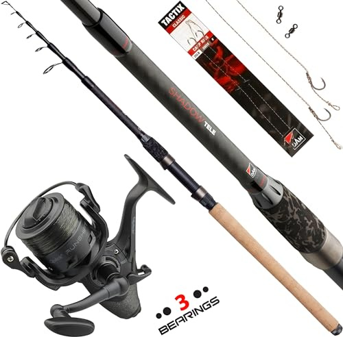 Fischzeux Karpfen Set komplett Profi Tele - Shadow Angelset mit Freilaufrolle (3,00 m)
