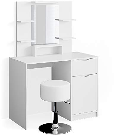 Vicco Schminktisch Ruben Little, Kosmetiktisch mit Spiegel, Weiß, 100 cm mit Hocker