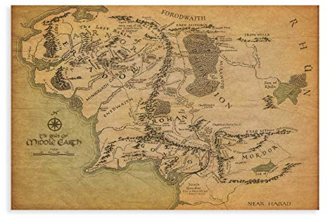 CHANGX Poster, Landkarte – Herr der Ringe, Mittelerde, Wohnzimmer, Schlafzimmer, 30 x 45 cm, ohne Rahmen