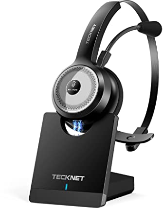 TECKNET Wireless Headset with Microphone Noise Cancelling, Bluetooth Headphones with USB Dongle for Laptop, All Day Battery Life with Charging Dock for Office, Home, Remote Work, Call Center and More
