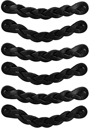 Brute Strength - Ledergriffe für Möbel - Geflochten - Schwarz - 6 Stück - 16,5 x 2,5 cm - Schrankgriff, Türgriff für Küche, Bad, Schränke, Kommode, Holz