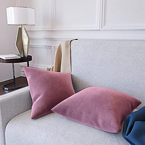 Set di 2 Federe Per Cuscini In Velluto Morbido e Resistente Copricuscini Per Divano Poltrona Soggiorno Arredo Arredamento Casa Design Moderno Elegante Cerniera Invisibile (40 x 40 cm, Viola Rosa)