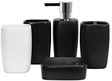 MINGYAN Seifenspender zur Wandmontage, Keramik-Badezimmerzubehör-Set, 5-teilig, inklusive Lotionspender, Zahnbürstenhalter, Seifenschale und 2 Mundbechern, Badezimmer-Zubehör (Farbe: C)