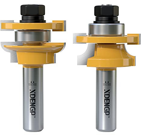 XDENGP 2PCS Round Over Style Rail and Stile Router Bits Set 1/2 Inch Shank, 3/8 Inch Cutting Depth, Up to 1 Inch Stock, Kitchen Cabinet Door Frame Shaper Cutters Raise Panel Making Router Bit Set