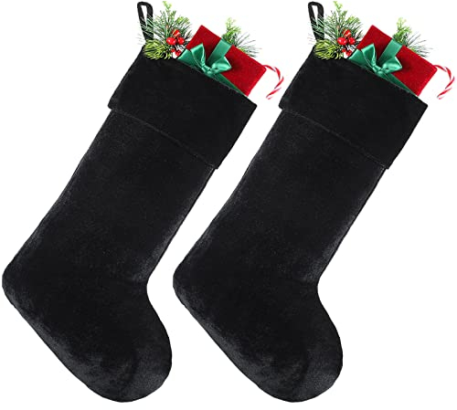 Juinipe Weihnachtsstrumpf aus Samt, 25,4 x 48,3 cm, schwarze Weihnachtsstrümpfe, Weihnachtssocke, gruselig für Kamin, Weihnachtsbaumschmuck, Feiertagszeit, Party-Dekorationen (2 Stück)