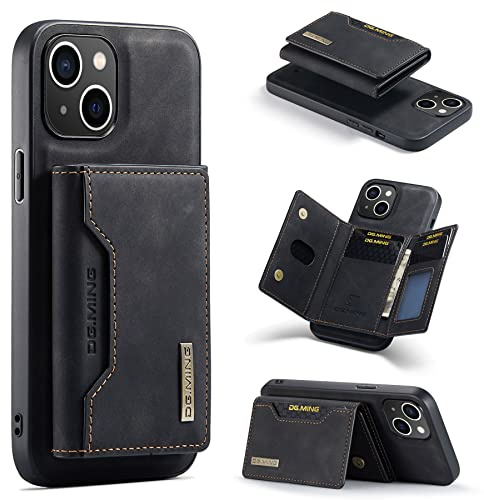 ZCDAYE Handyhülle für iPhone 14 Plus mit Kartenetui, Schwarz | Leder Hülle mit Kartenhalter, Herren Damen Handytasche Schutzhülle, Praktische Magnetische Geldbörse Wallet Karten Tasche