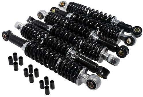 2EXTREME Tieferlegung Set Stoßdämpfer 260/280mm kompatibel mit Simson DUO | Set mit 2x 260mm und 4x 280mm Stoßdämpfern, schwarz/Chrom, 5-stufig verstellbar, Auge/Auge, inkl. 12x 8mm Reduzierhülsen
