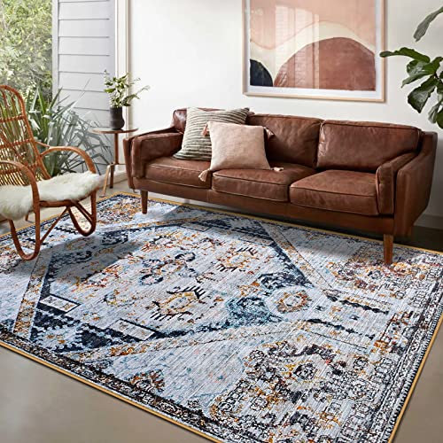 Calore Teppich Wohnzimmer, Teppiche Vintage rutschfeste Kurzflor Teppich für Schlafzimmer, Wohnzimmer, Esszimmer, Küche, Eingang (Retro-Beige, 160×200 cm)