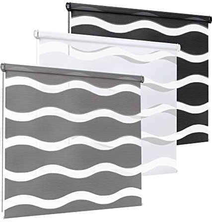 Rikmani Doppelrollo Fensterrollo Welle Klemmfixierung Duo-Rollo Zebrarollo Seitenzugrollo ohne Bohren, Sichtschutz Rollo für Fenster und Türen lichtdurchlässig und verdunkelnd 80x150 cm, schwarz
