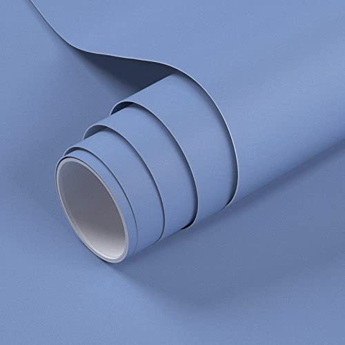 VOLEAAR Light Blue Contact Paper 40 x 1000CM Pure Blue Peel and Stick Wallpaper Vinyl Self Adhesive Waterproof Solid Color Wall Paper for Cabinet Shelf Liner Room Walls Covering Decorative