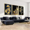 3er Set Moderne Wandbild Poster Schwarzes Gold Blätter Bilder Leinwand Goldene Ginkgo Blätter Wandbilder Abstrakte Geometrische Bilder Moderne Kunst Wand Poster Ohne Rahmen (Gold,40 x 60cm)