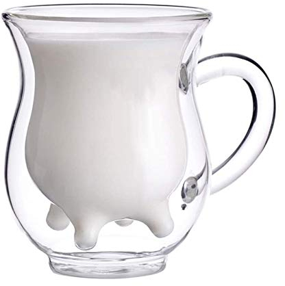 Gelb&Schwarz Big Water Bottle Cow Udder Shape Double Walled Clear Glass Milk Coffee Tea Mug Cup Handle Blank Mugs for Crafting