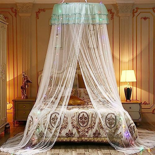 SHAIRMB Moskitonetz-Betthimmel für Mädchen, Moskitonetz fürs Bett, King-Size-Betthimmel Hängendes Vorhangnetz, Prinzessin runder Reifen Transparenter Betthimmel,Weiß