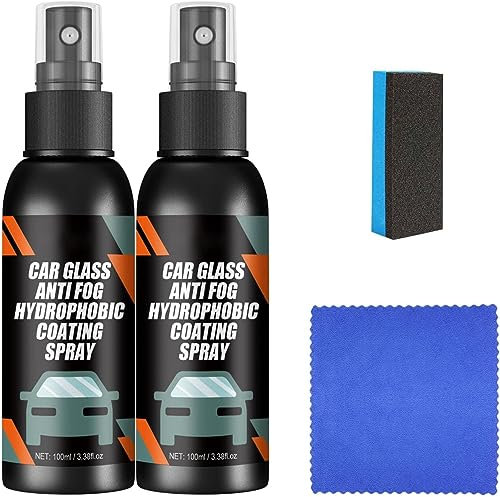 Car Windshield Spray Water Repellent Antifogging Agent, Car Glass Anti-Fog Rainproof Agent Kit, 100ml Nano Rain Remover for Windows, Windshields, Mirrors, Shower Doors, Glass (2PCS)
