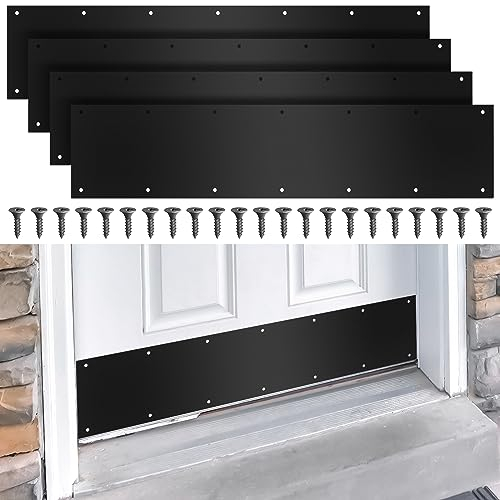 Dunzy Door Kick Plate with Black Screws Thickness Satin Aluminum Door Push Plate Polished Metal Kickplate for Protection, Black Color(4 Pcs,6 x 30)