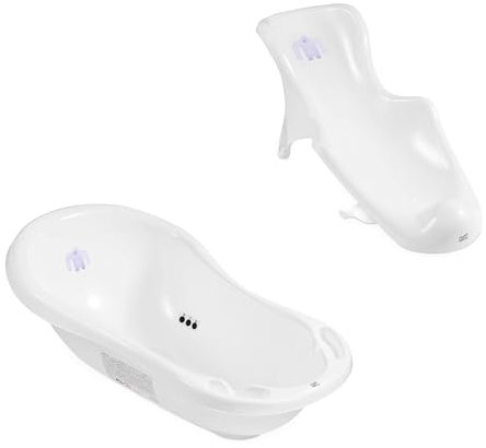 Hylat Baby Babywanne mit Thermometer, Stöpsel, Antirutschmatte und Badewannensitz - rutschfest & komfortabel für Neugeborene und Babys - stabil und bequem