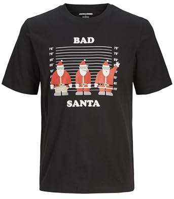 JACK&JONES Herren JJXMAS Funny Tee SS Crew Neck T-Shirt, Black, X-Small