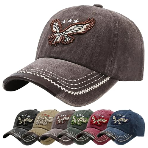 Baynetin Baseball Kappe Basecap Unisex Einstellbare Retro Baseball Hut, Baumwolle Sommerhut Sonnenhut Sportlicher Draußen Kappen Hüte Gestickte Eagle Verstellbar Sonnenschutz (Kaffee)