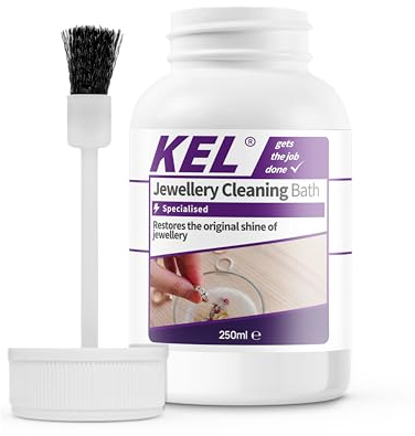 KEL - Jewellery Cleaning Bath, For Gold & Silver Fine Dress Jewellery, Gentle Easy To Use Cleaner Kit Restores Shine & Sparkle - 250ml + Brush