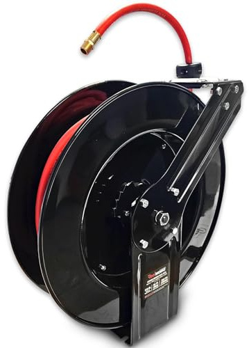 ReelWorks Enrouleur Automatique Air Comprimé et Eau 20M PRO - Tuyau Hybride 3/8 (9.5 mm) x 20 Mètres - 20 Bar