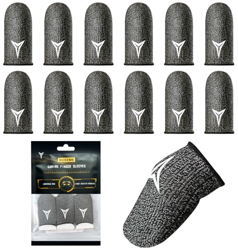 12 Stück Gaming-Fingerhüllen für mobiles Gaming, 0,3 mm Silberfaser, reibungslose Bedienung, schweißabweisend, extrem dünn, Nuozme Fingerhüllen für Mobiltelefone und Tablet-Geräte (schwarz)