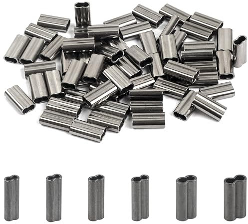 SILANON Manicotti a crimpare a doppia canna, 100 pezzi, manicotti a crimpare in ottone e rame, manicotti a crimpare per funi metalliche, connettori per lenza e tubi, attrezzatura da pesca (1,8 mm-100